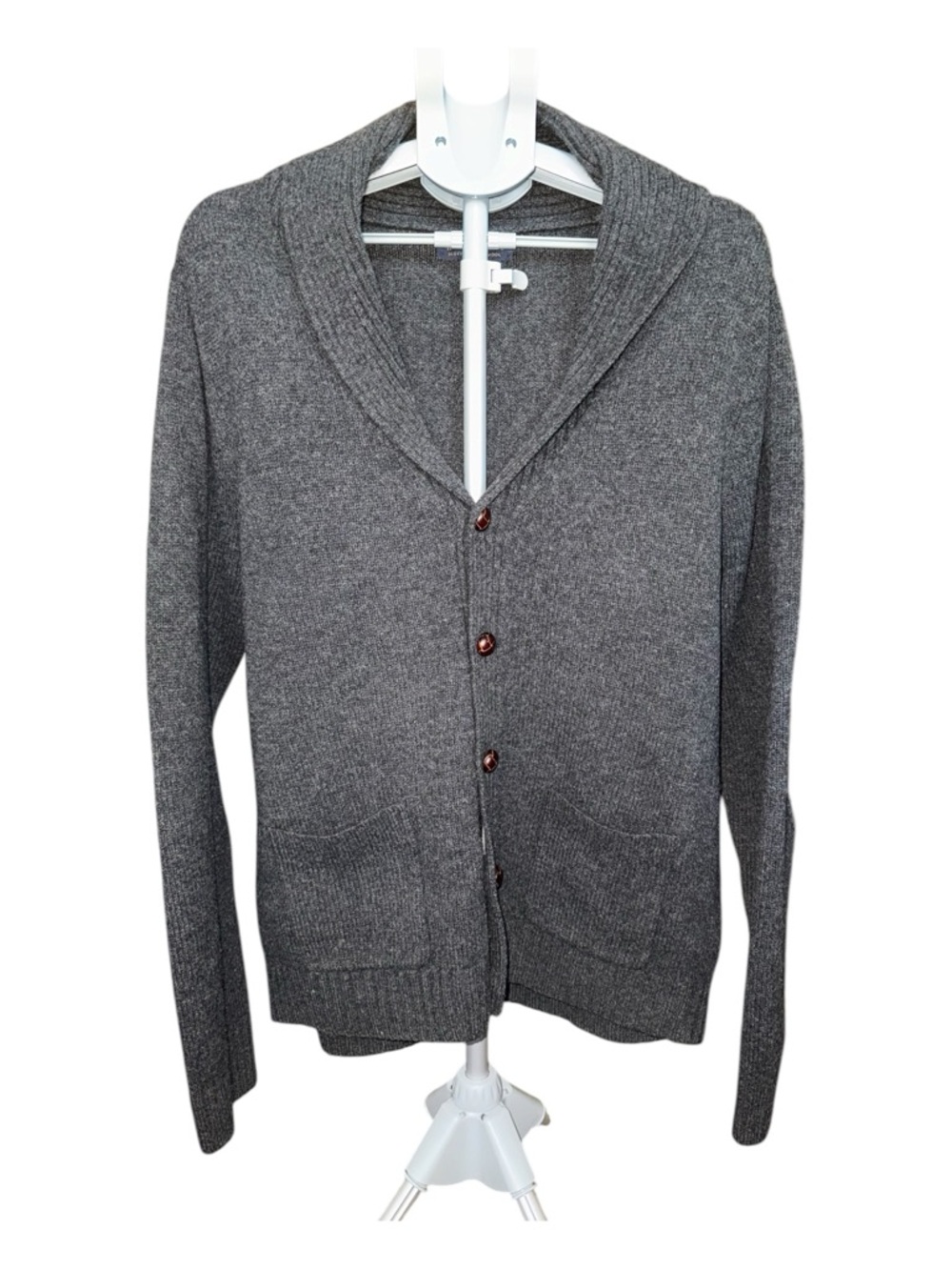 Brooks Brothers Scottish Lambswool Gray Shawl Collar Button-Front Cardigan